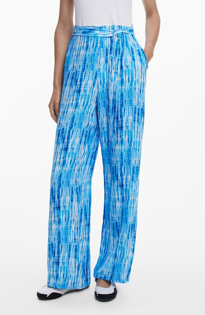 Desigual Tie Dye Print Wide Leg Pants, Main, color, Blue