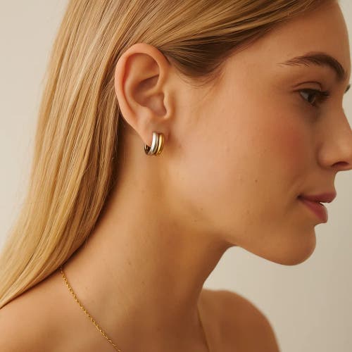 Hollywood Sensation Fusion Glow Mixed Metal Two Tone Huggie Earrings In Gold