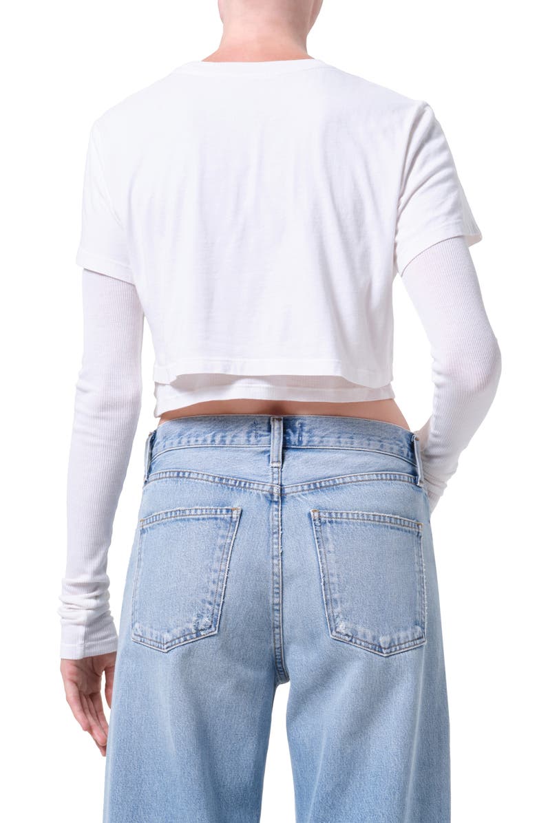 AGOLDE Romily Layered Long Sleeve Crop Top, Alternate, color, White Ash White
