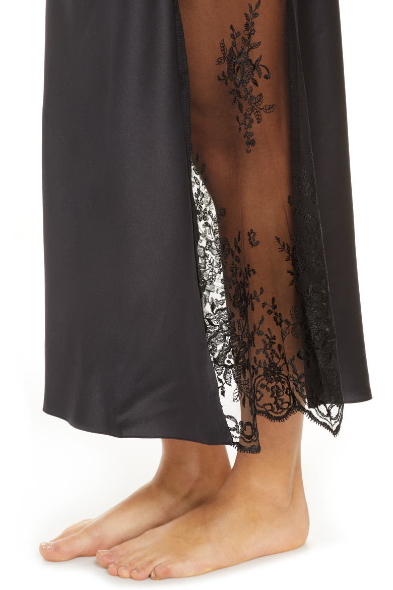 Darling Satin & Lace Nightgown, Alternate, color, BLACK