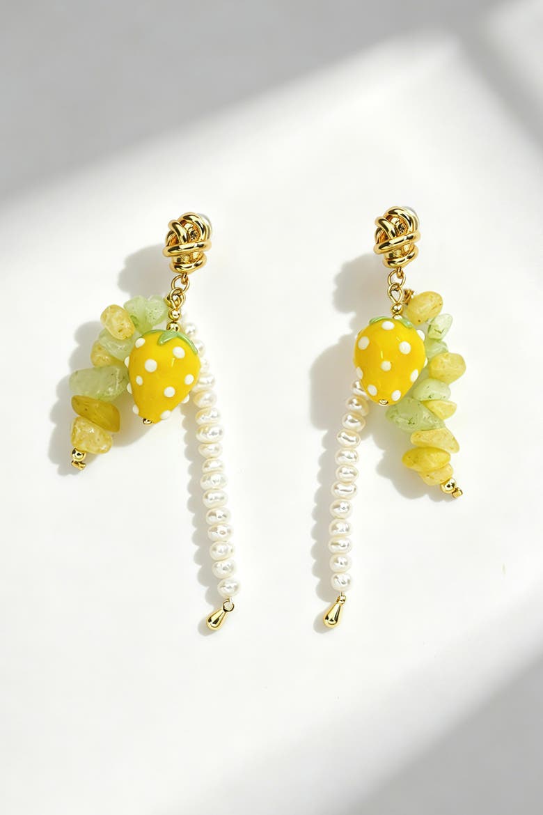 Lulu Strawberry Drop Earrings, Main, color, Yellow
