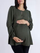 MOTHERHOOD MATERNITY Long Sleeve Empire Waist Keyhole Woven Blouse