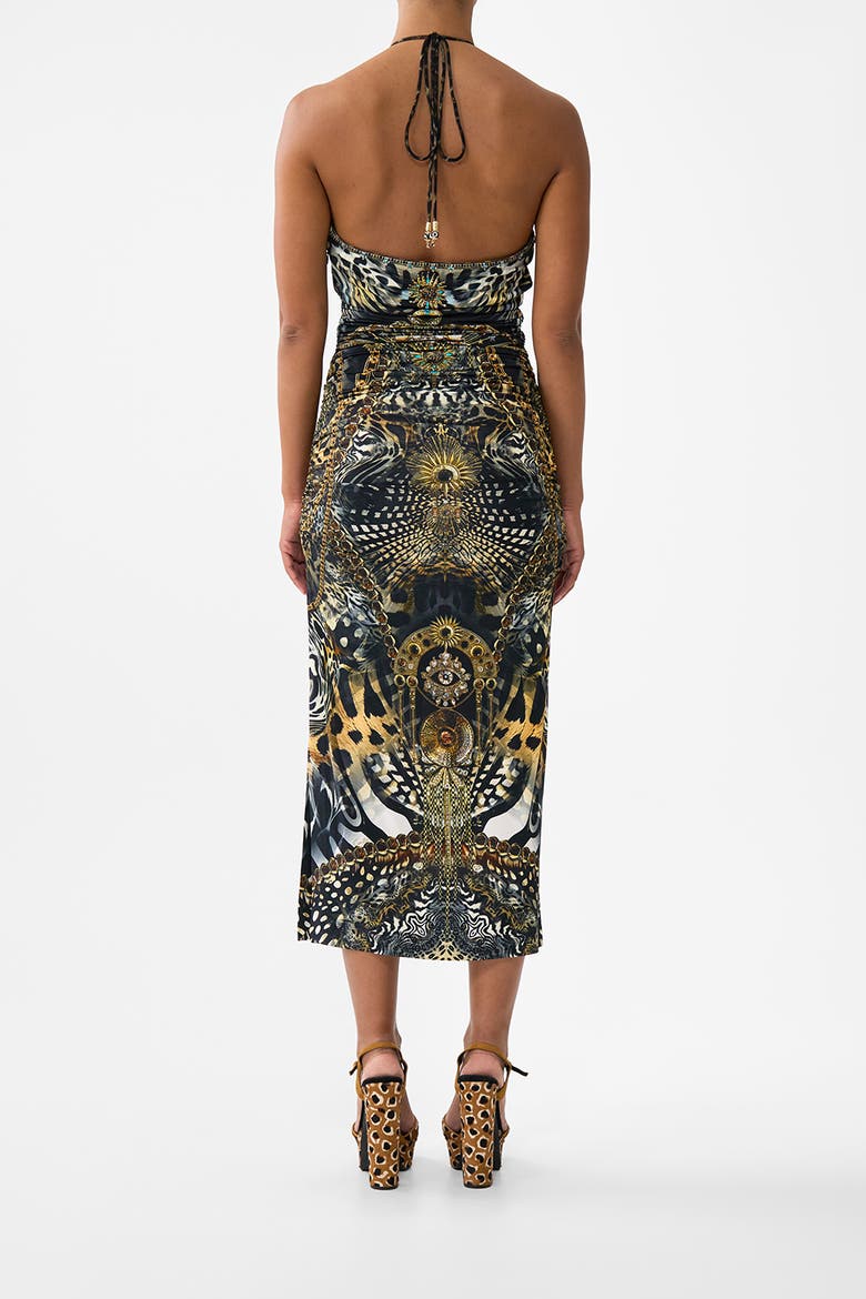 Cut Out Sleeveless Jersey Halter Neck Dress, Alternate, color, Feline Folklore
