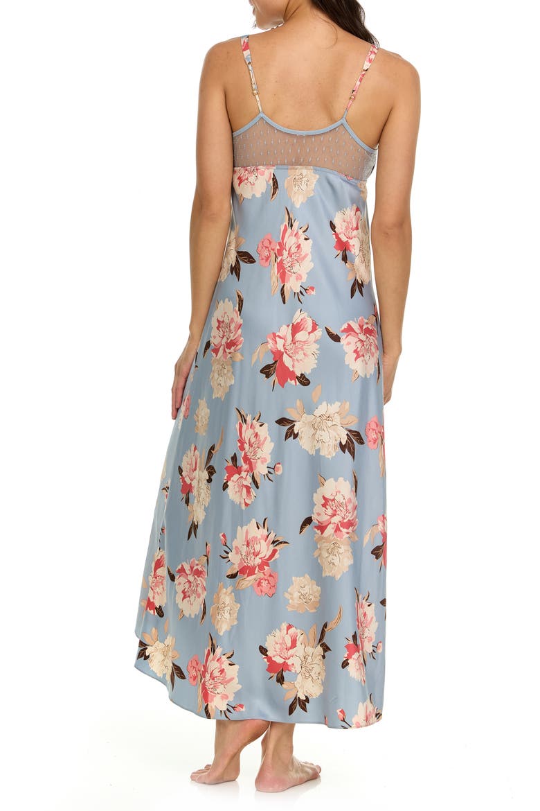 Stella Floral Empire Waist Satin Sleep Gown, Alternate, color, GREY