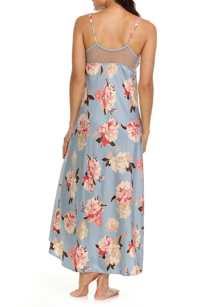 Flora By Flora Nikrooz Stella Floral Empire Waist Satin Sleep Gown, Alternate, color, Grey