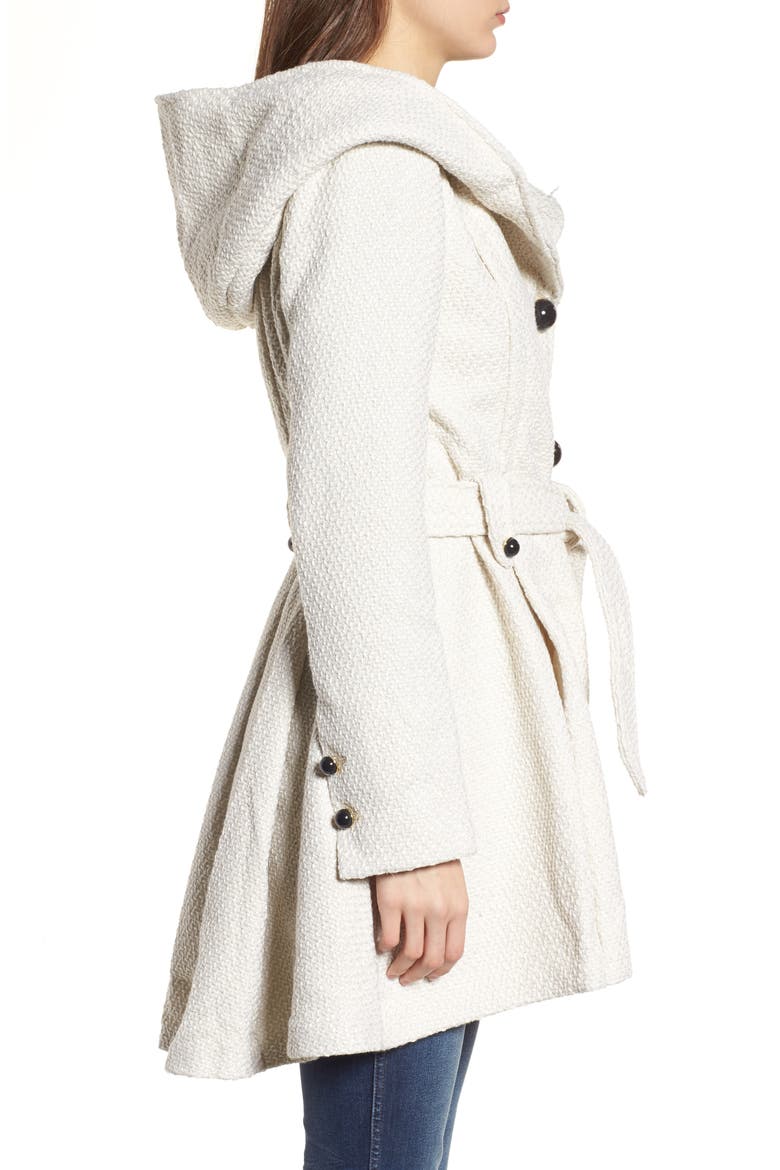 Belted Hooded Skirted Coat, Alternate, color, IVORY