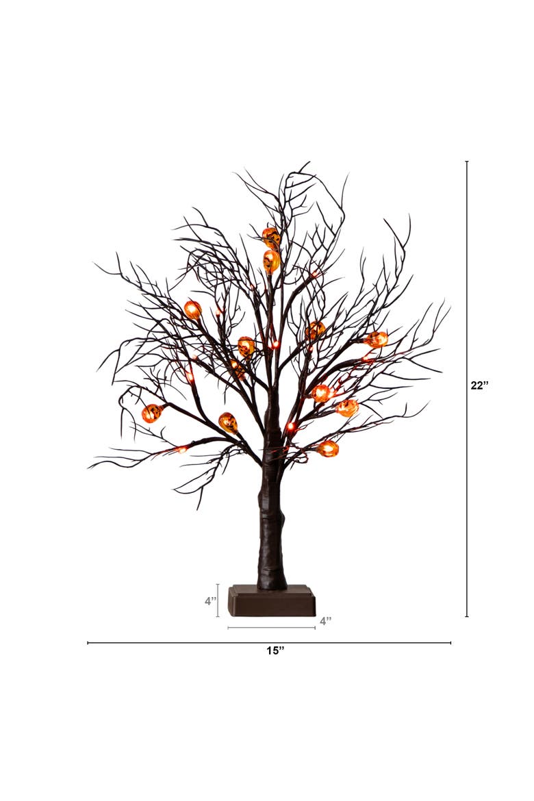 22-in Pre-Lit Artificial Halloween Brown Twig Tree with 12 Orange LED Pumpkin Shaped Lights, Alternate, color, Yellow