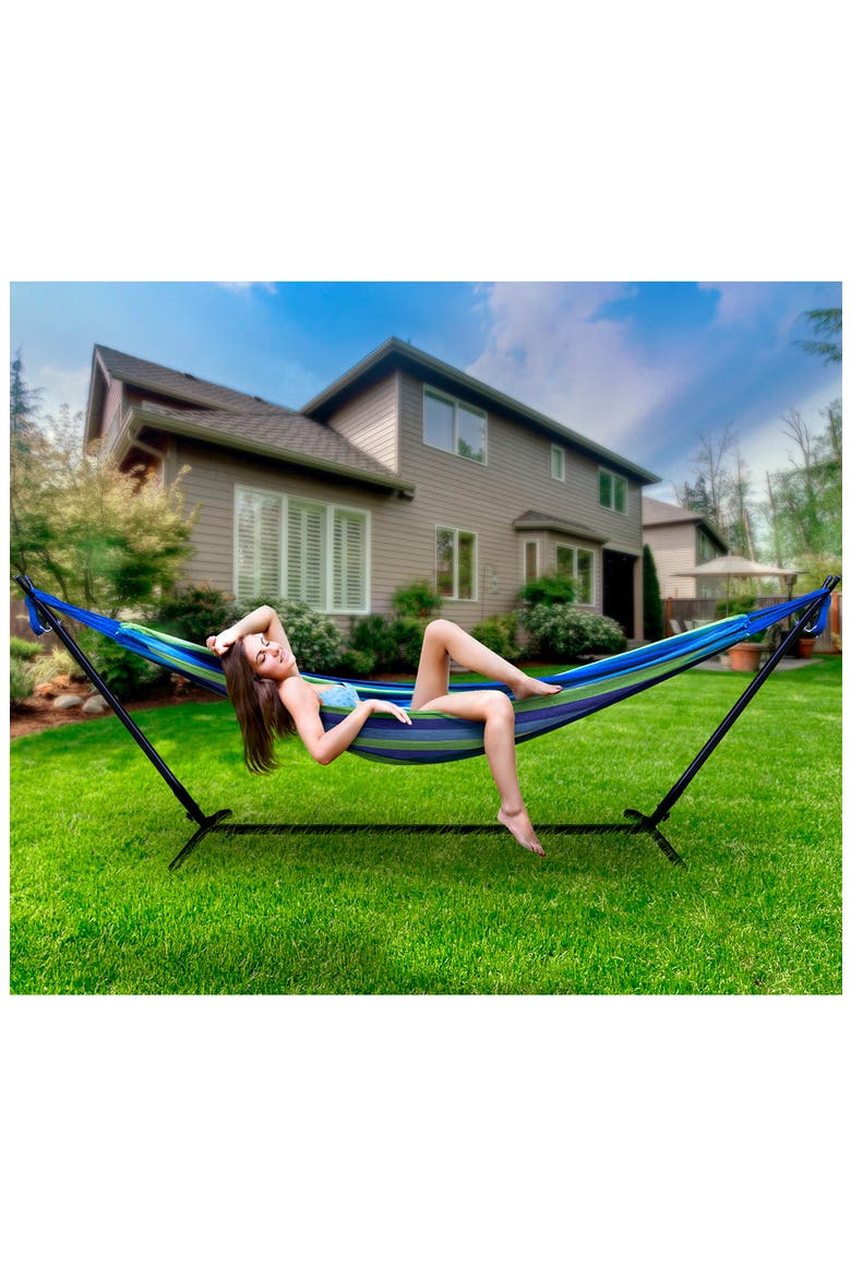Steel Stand Double Hammock, Alternate, color, MULTI