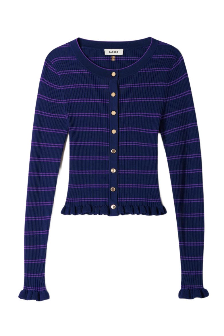 Striped knit cardigan, Alternate, color, Navy / purple