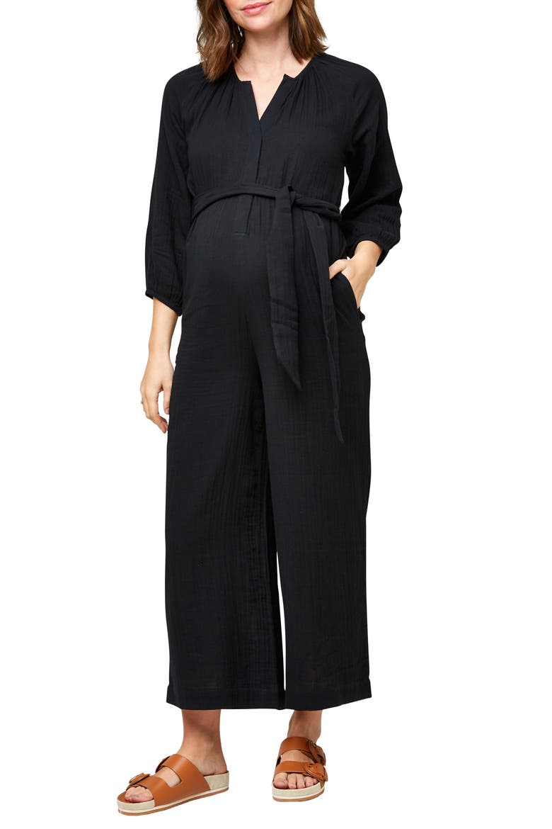 Alma Maternity/Nursing Jumpsuit, Main, color, BLACK