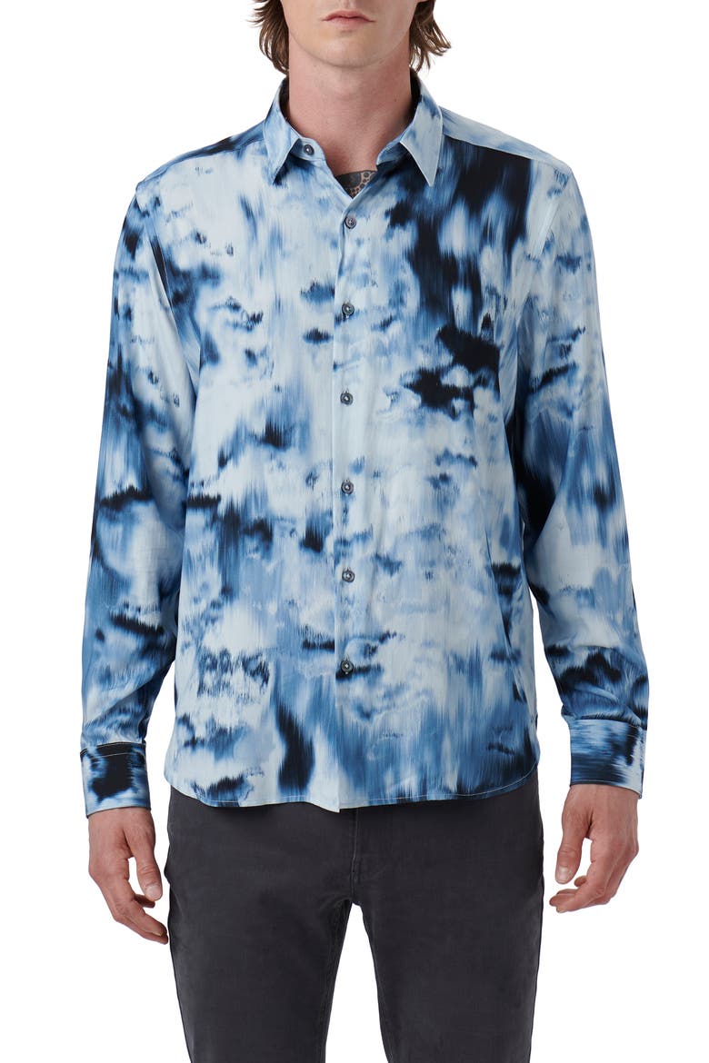 Julian Shaped Fit Abstract Airbrush Print Button-Up Shirt, Main, color, DUSTY BLUE