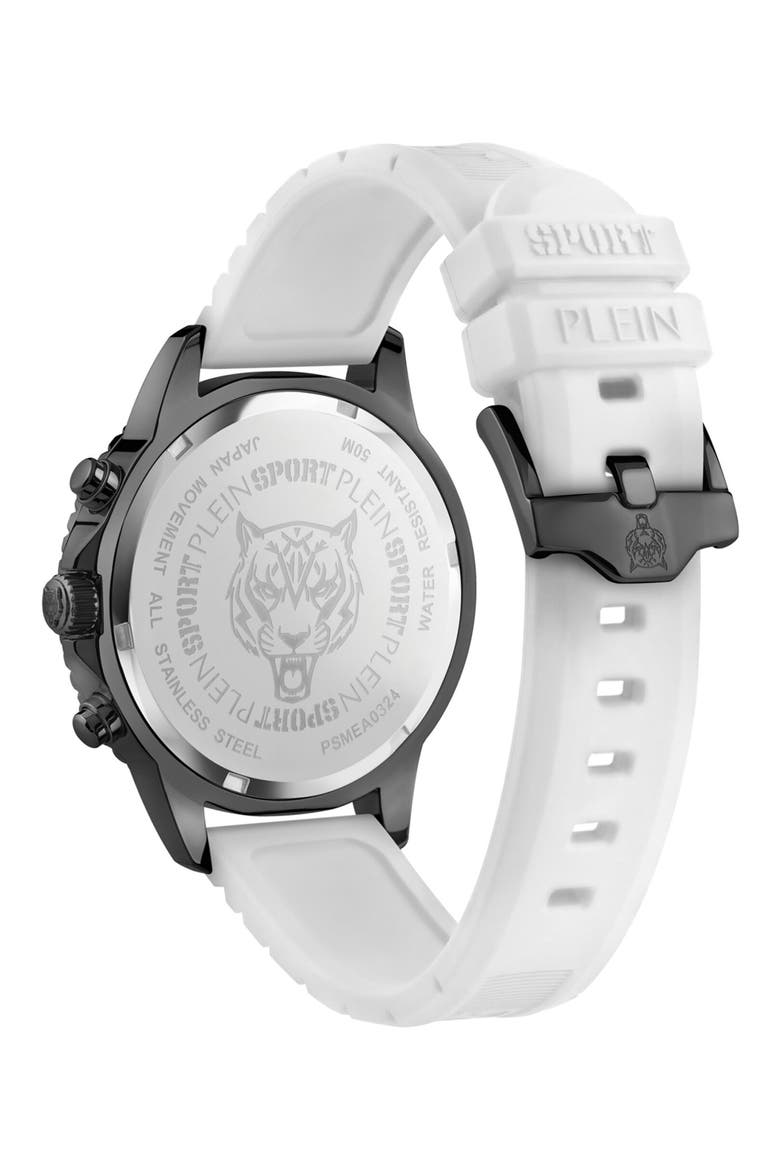 Glam Chrono Silicone Strap Watch, 44mm, Alternate, color, BLACK