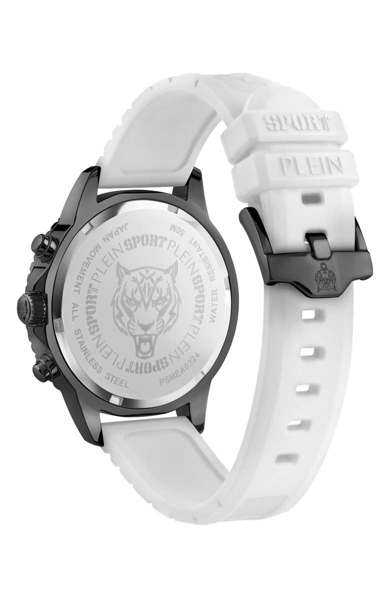 PLEIN SPORT Glam Chrono Silicone Strap Watch, 44mm, Alternate, color, Black