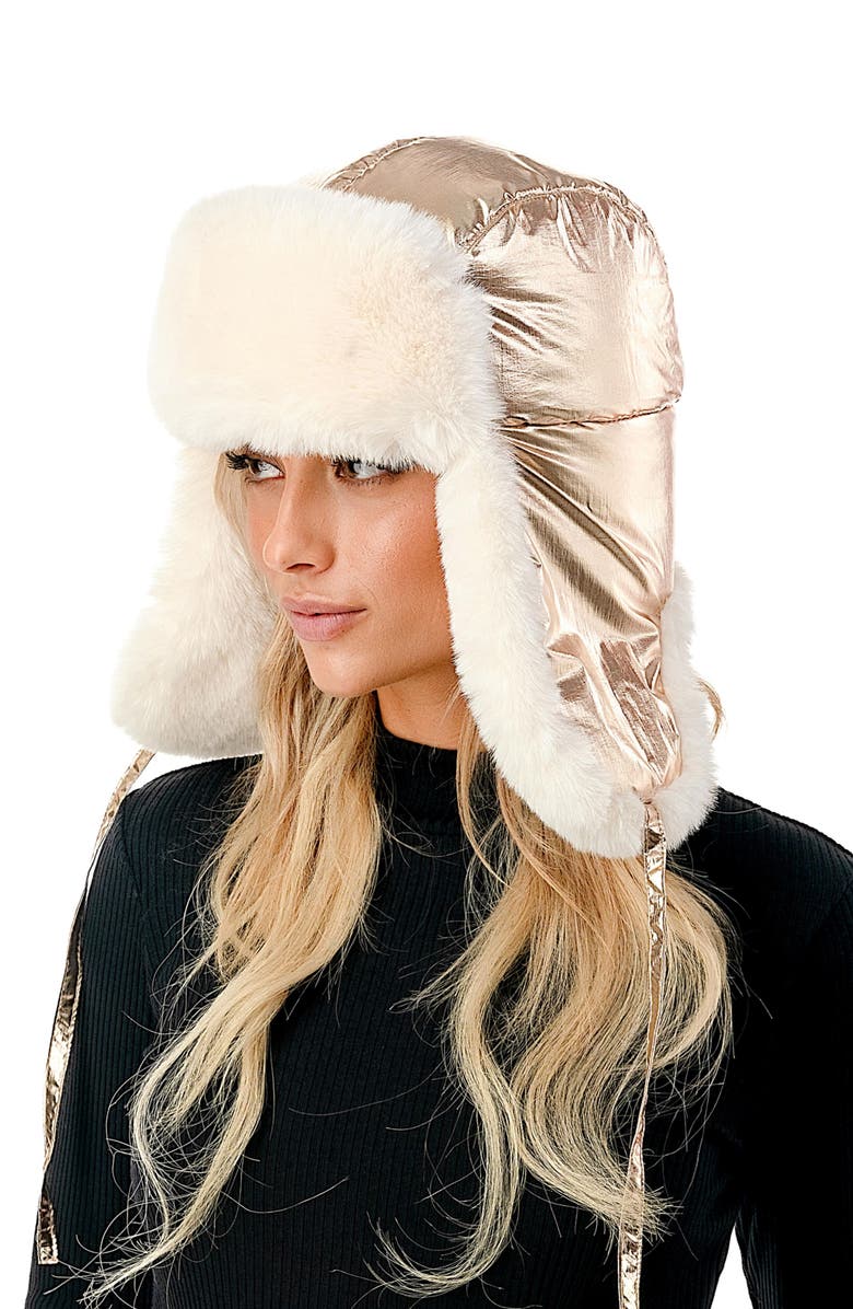 MARCUS ADLER Metallic Faux Fur Trapper Hat, Main, color, Rose