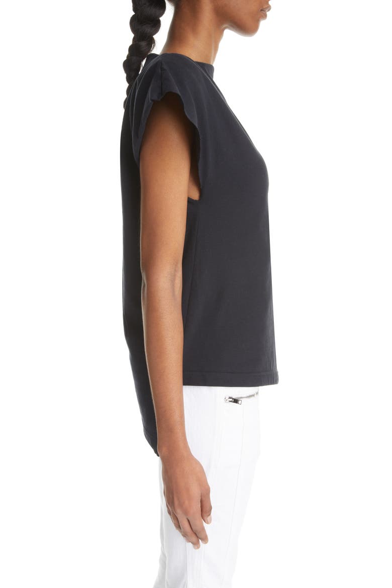 Sebani Asymmetric Raw Edge Cap Sleeve Cotton Blouse, Alternate, color, BLACK