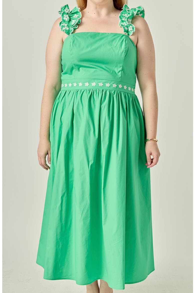 Flower Embroidered Ruffle Midi Dress, Alternate, color, GREEN