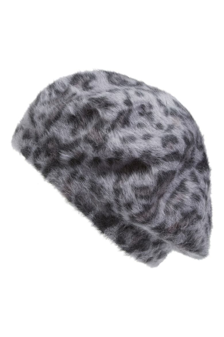 'Angelica' Angora Beret, Main, color, SLATE LEOPARD