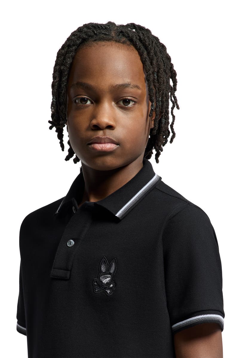 Psycho Bunny Kids' Baxter Tipped Pima Cotton Piqué Polo, Alternate, color, 001 Black