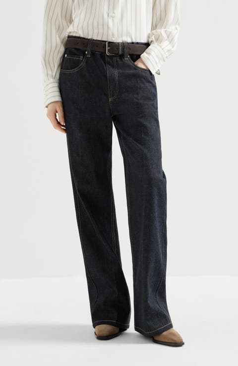 No-fade denim contemporary trousers with monili