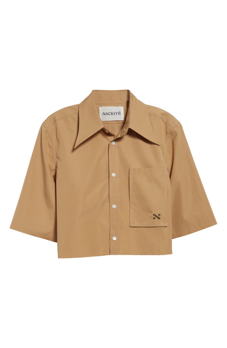 NACKIYÈ Shortcut Point Collar Crop Button-Up Shirt, Alternate, color, Caramel