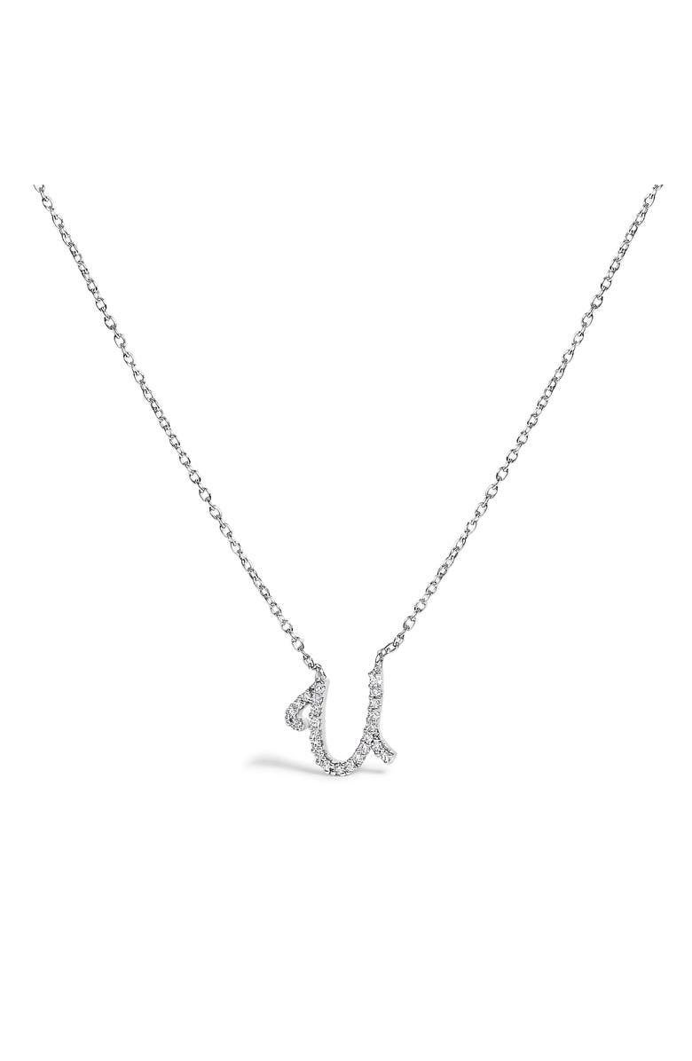 Haus of Brilliance 10K Gold Diamond Accent A-Z Initial Script Style Pendant Necklace, Main, color, White | U