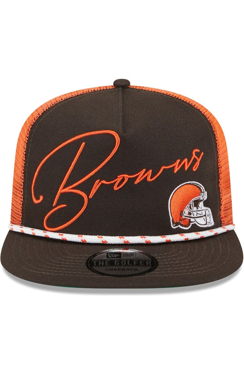 New Era Men's New Era Brown Cleveland Browns Script Logo Golfer 9FIFTY Snapback Hat, Alternate, color, 