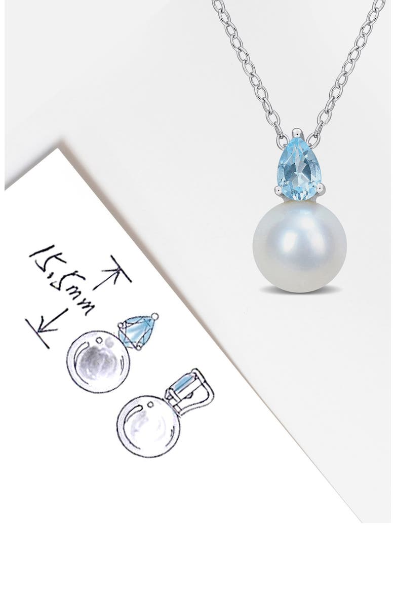 Sky Blue Topaz & Freshwater Pearl Pendant Necklace, Alternate, color, BLUE