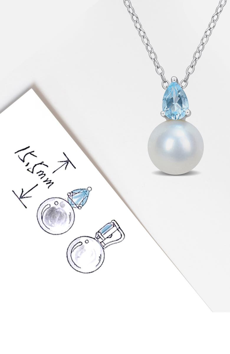 DELMAR Sky Blue Topaz & Freshwater Pearl Pendant Necklace, Alternate, color, Blue