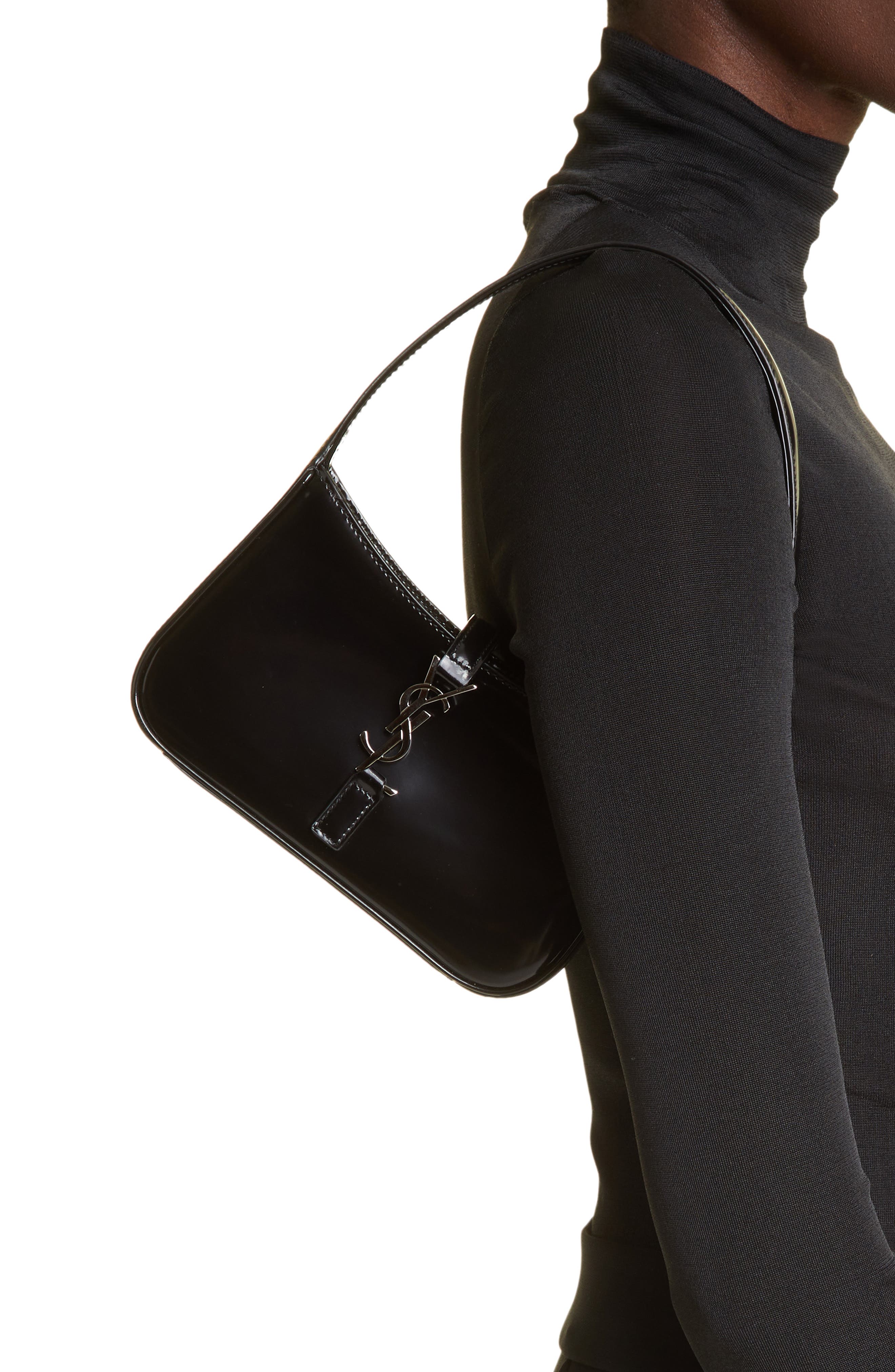 Saint Laurent Mini Le 5 à 7 Glossy Leather Shoulder Bag, Alternate, color, 