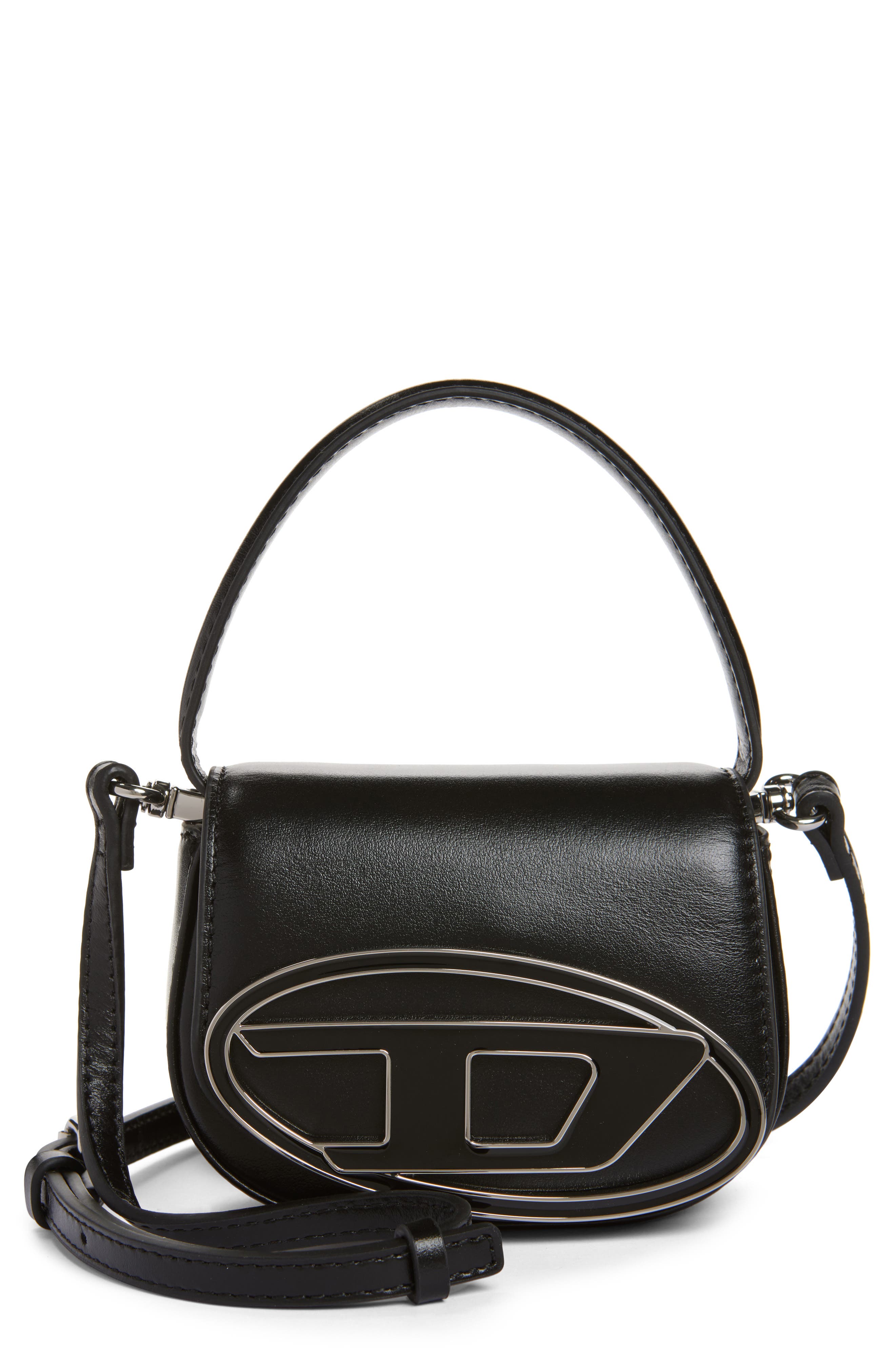 DIESEL<sup>®</sup> X-Small 1DR Leather Crossbody Bag, Main, color, Black