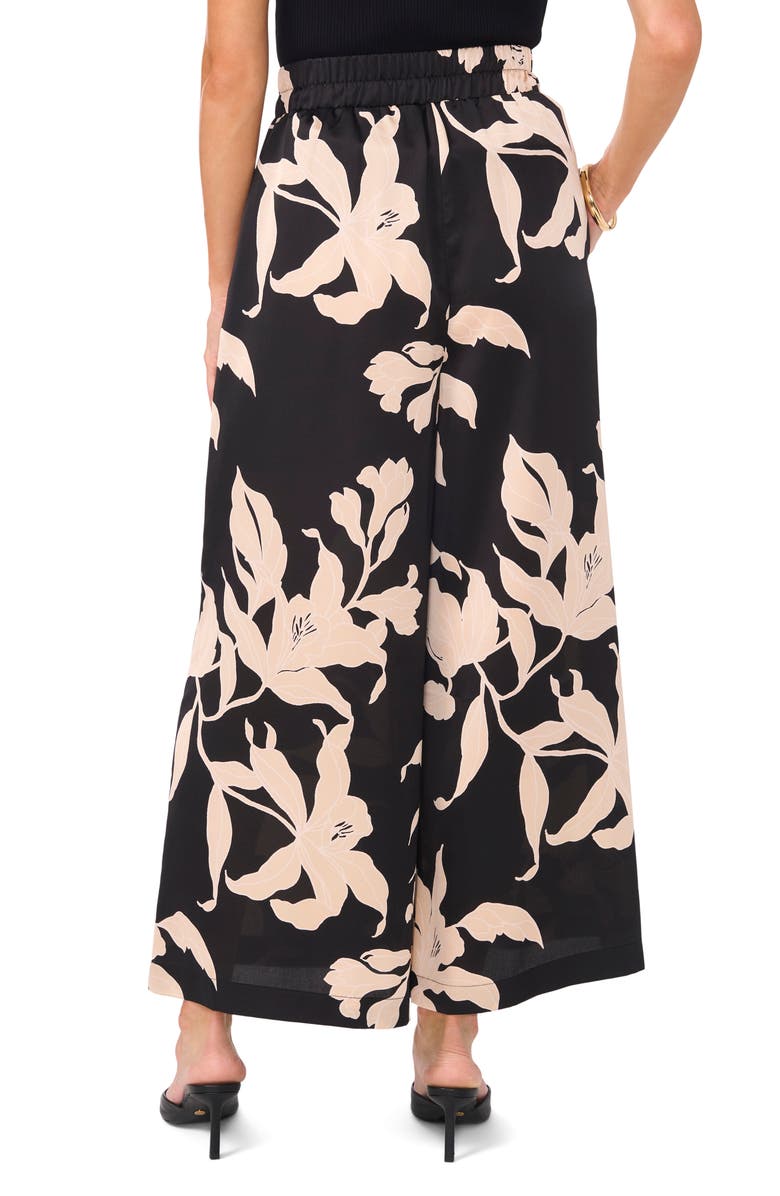 Vince Camuto Floral Drawstring High Waist Satin Wide Leg Pants, Alternate, color, 