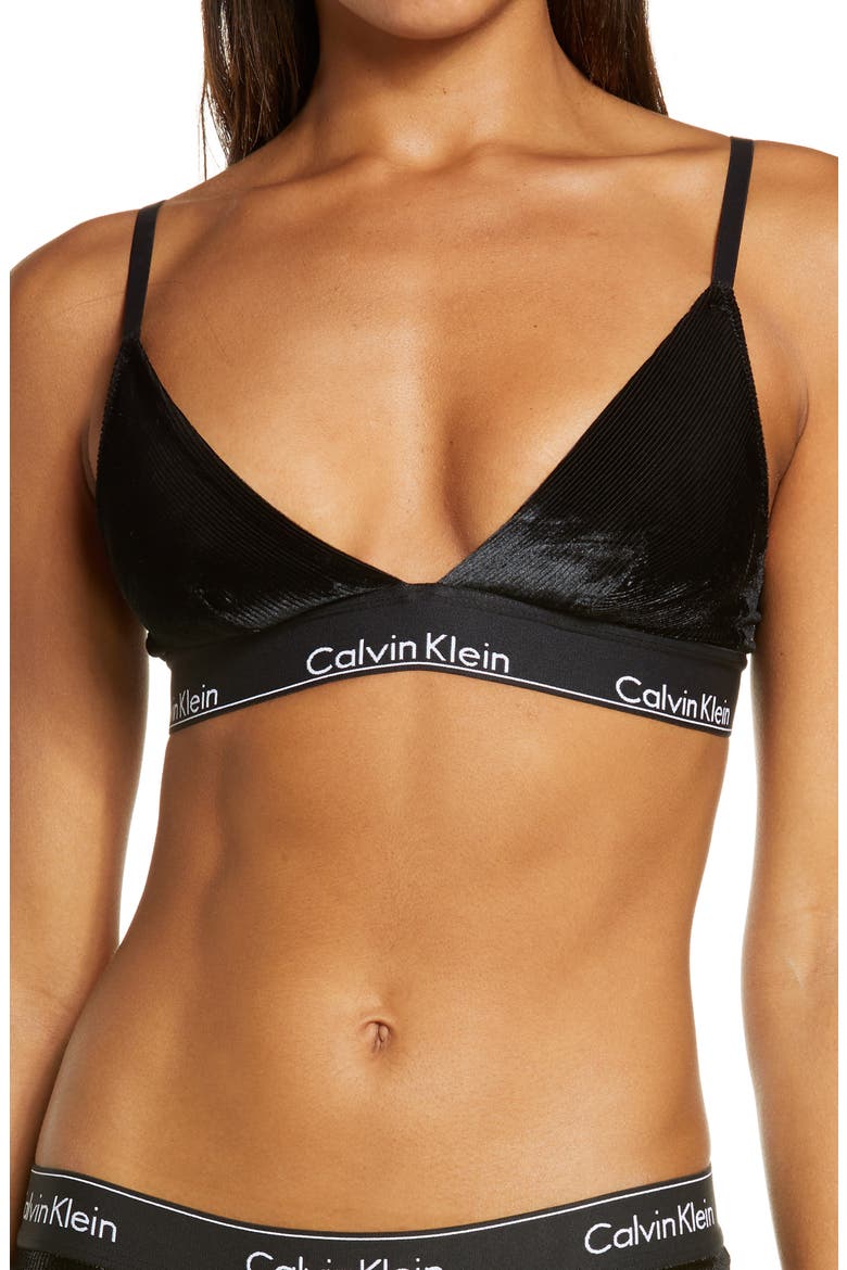Unlined Velvet Triangle Bra, Main, color, BLACK/ BLACK