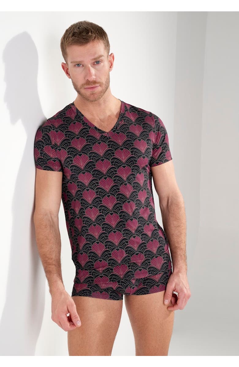HOM Carlyle Tee-Shirt V Neck, Alternate, color, Bordeaux Print