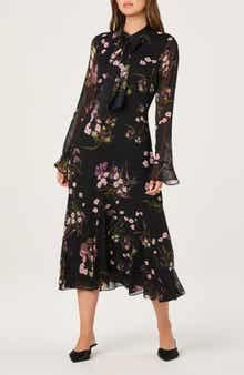 ASTR the Label Floral Tie Neck Long Sleeve Dress