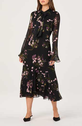 ASTR the Label Floral Tie Neck Long Sleeve Dress