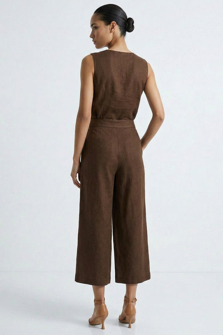 Owen Pocket Zipper Culotte Linen Pants, Alternate, color, Brown