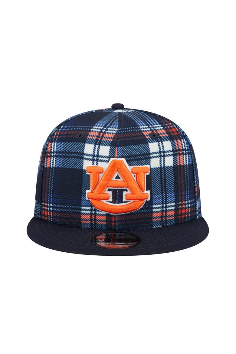 Men's New Era Navy Auburn Tigers Plaid 9FIFTY Snapback Hat, Alternate, color, Navy