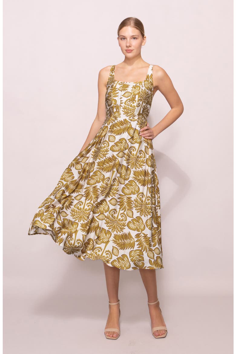Sleeveless Fit & Flare Midi Dress, Alternate, color, OLIVE LEAF PRINT
