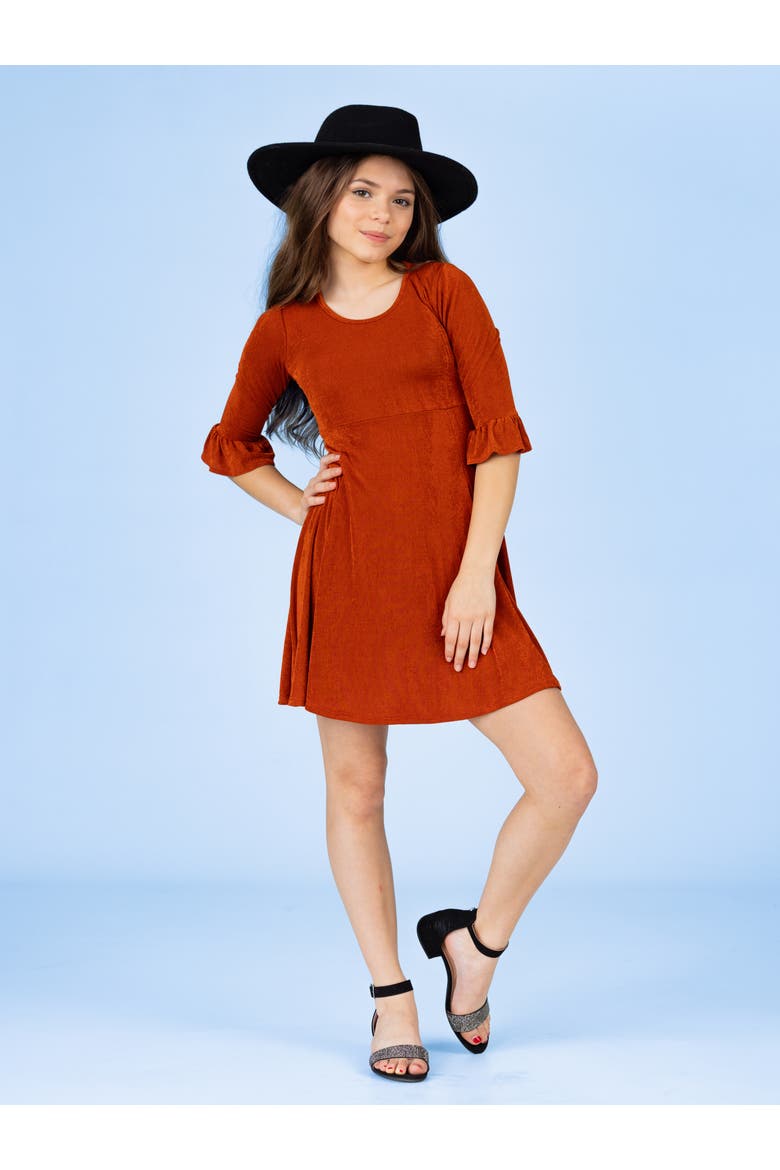 Elbow Length Sleeve Fit and Flare Party Dress, Alternate, color, Rust