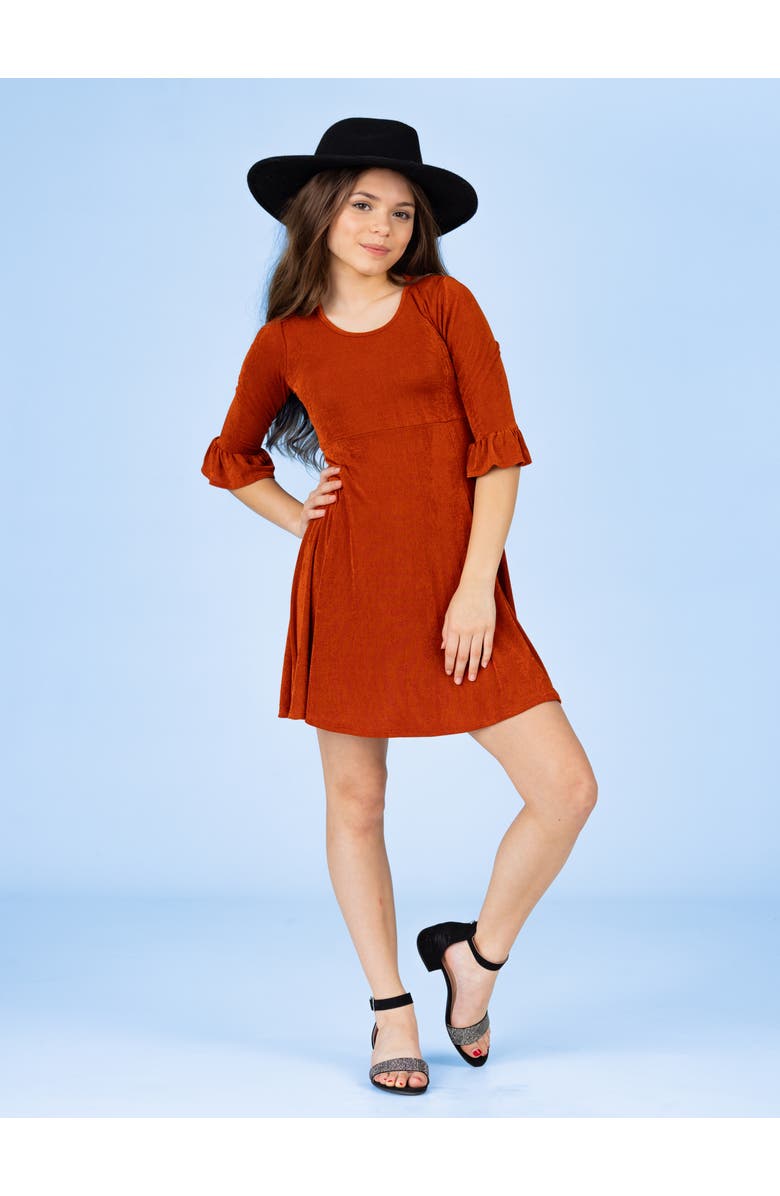 24sevenKid Elbow Length Sleeve Fit and Flare Party Dress, Alternate, color, Rust