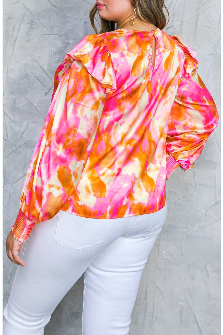 Ruffle Sleeve Satin Top, Alternate, color, PINK BROWN