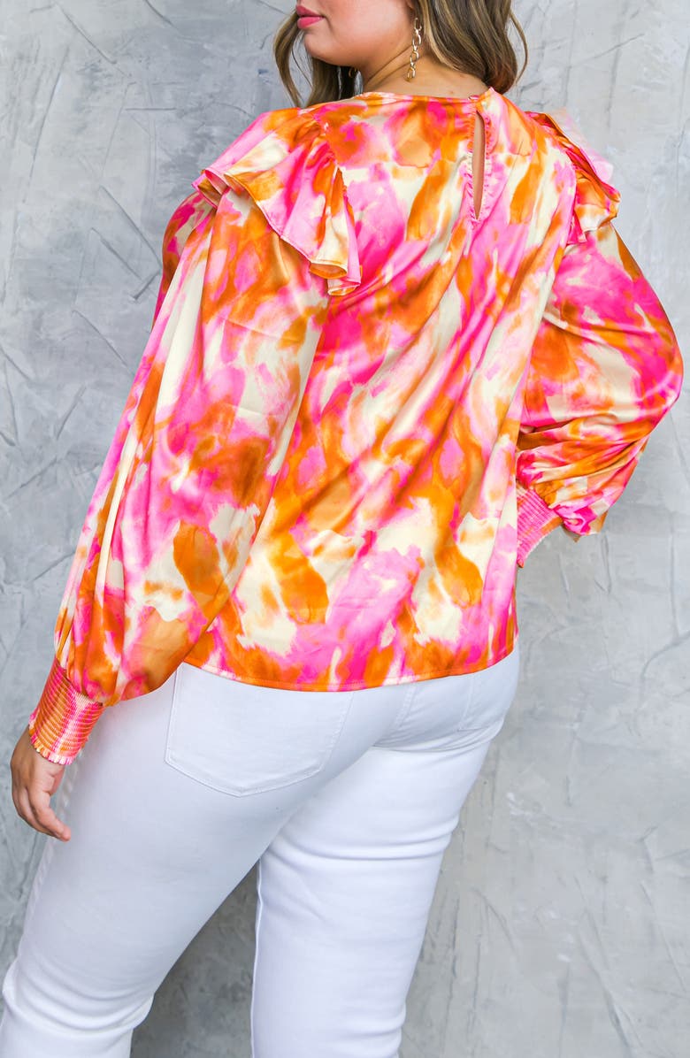 FLYING TOMATO Ruffle Sleeve Satin Top, Alternate, color, Pink Brown