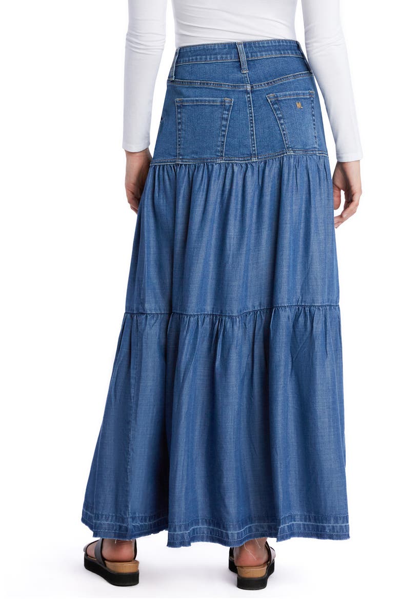 Contrast Tiered Denim Maxi Skirt, Alternate, color, TAYLOR BLUE