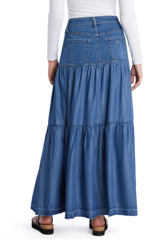 Wash Lab Denim Contrast Tiered Denim Maxi Skirt In Taylor Blue