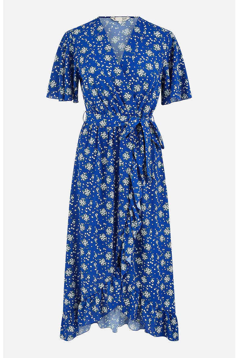 Frilled-Hem Wrap Midi Dress, Alternate, color, Blue
