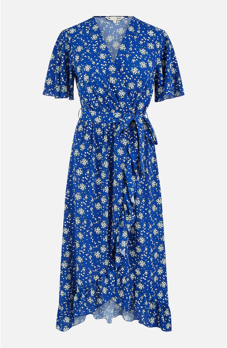 Yumi Frilled-Hem Wrap Midi Dress, Alternate, color, Blue