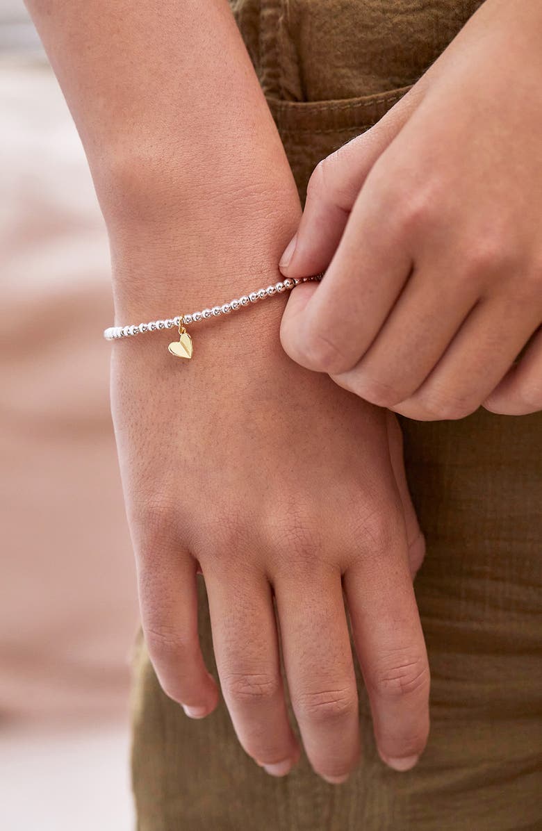 Estella Bartlett Sienna Folded Heart Beaded Stretch Bracelet, Alternate, color, Gold And Silver