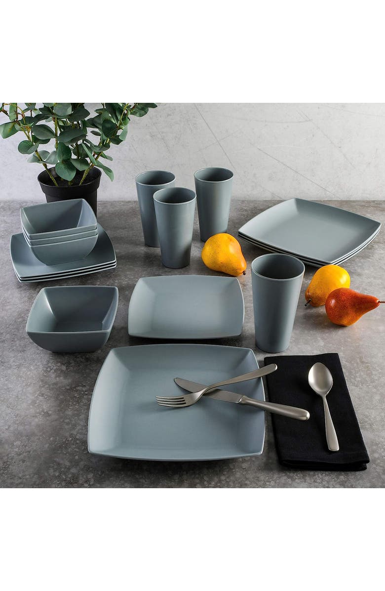 Gibson Home Grayson 16 Piece Square Melamine Dinnerware Set, Alternate, color, Grey