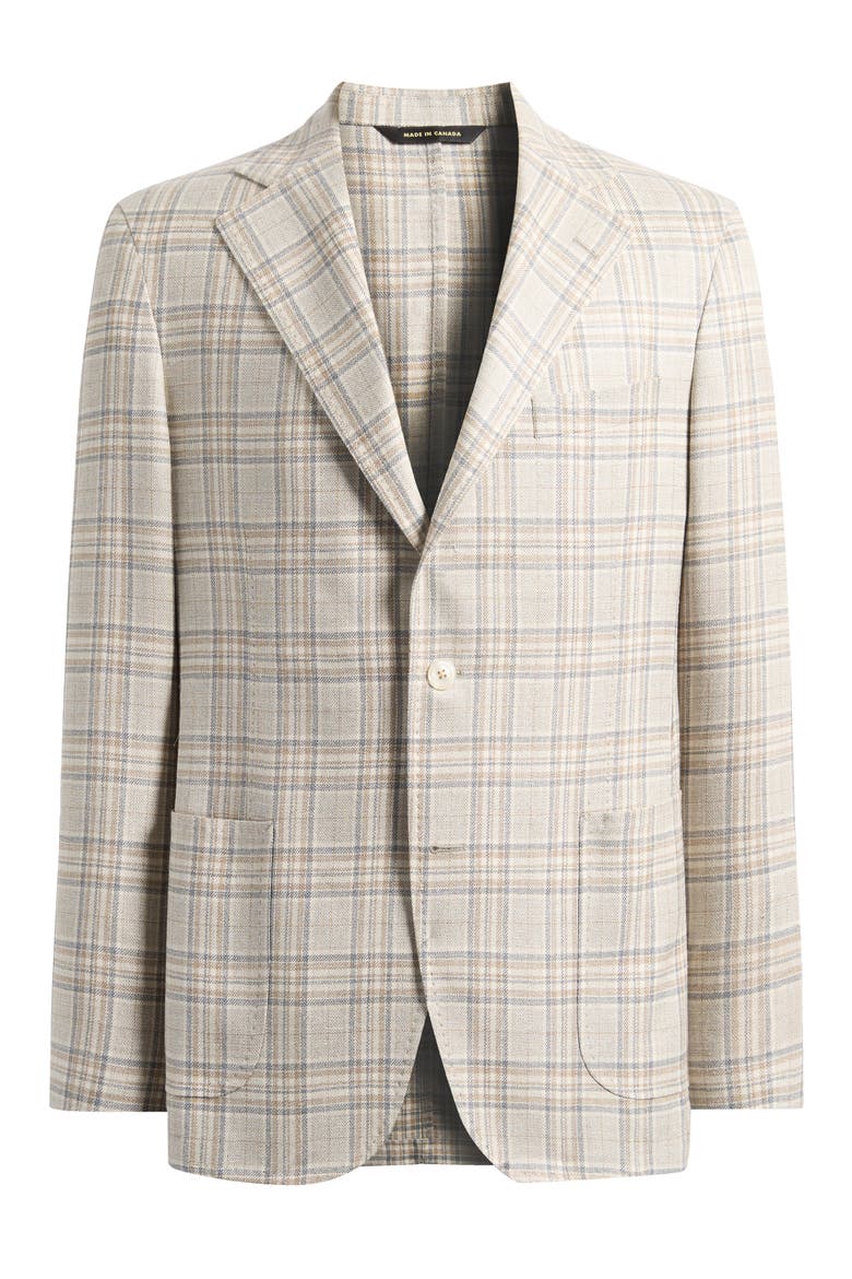 Tan & Grey Plaid Wool & Silk Blend Sport Coat, Alternate, color, MID GREY