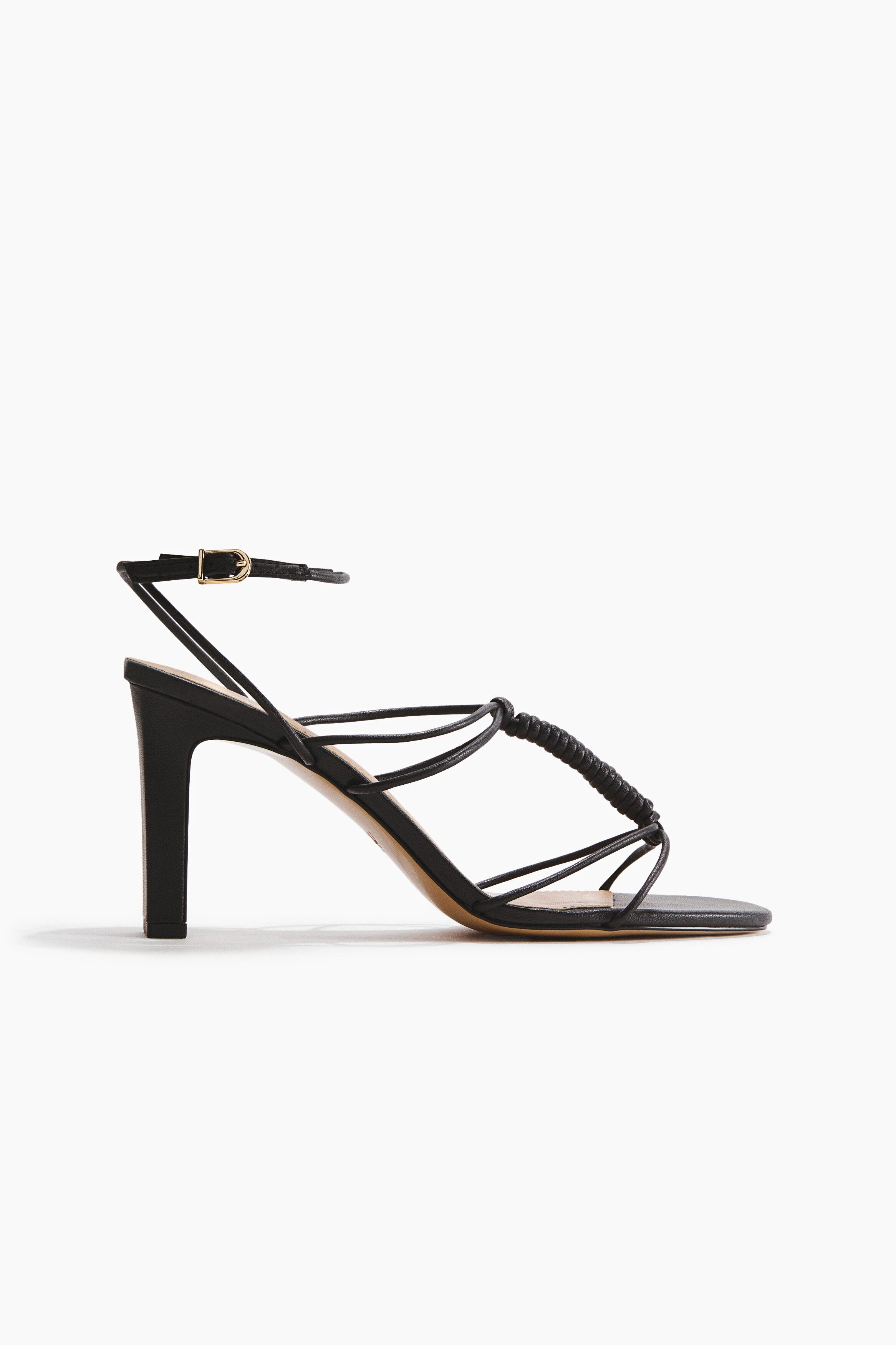 H&M Heeled Strappy Sandals, Main, color, Black